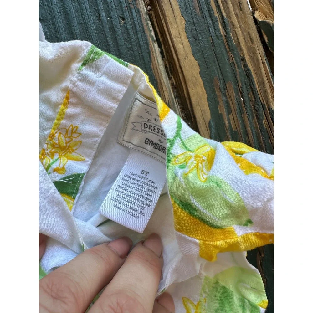 Gymboree Dressed Up Girls Lemon Print Cotton Dress Yellow White Size 5T